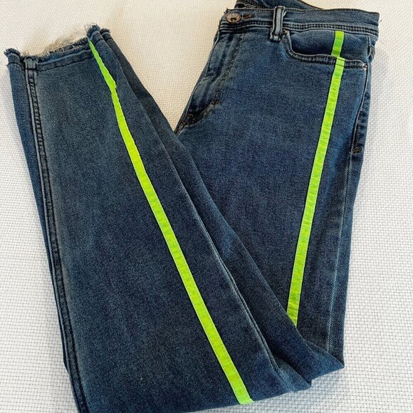 Urban Outfitters BDG Jeans Mens 32 Skinny Stretch Medium Wash Neon Ribbon Stripe - Picture 1 of 11
